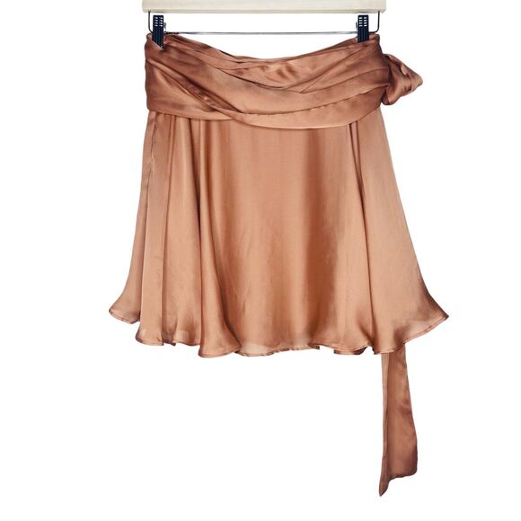 FREE PEOPLE x KAS NEW YORK CHIFFON SKATER MINI SKIRT SIZE S Copper Champaign Bow - Picture 12 of 13